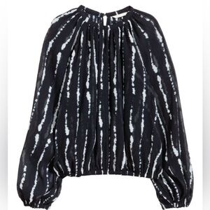 H&M Top Womens XS Black and White Sheer Balloon Long-Sleeve Blouse